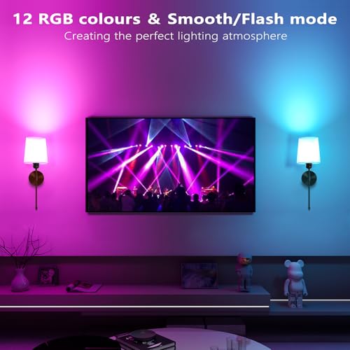 Image of Ouyulong Battery Operated Wall Sconces Set of 2, Wireless Rechargeable Dimmable Wall Light with 5600mAh RGB Bulb and Remote for Bedroom, Living Room, Hallway 24in Black
