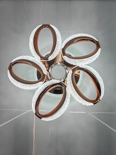 Image of LED Ceiling Light with Bluetooth Speaker & Remote Control, Dimmable 3 Color Modes (Warm /Neutral /Cool White), Rose Gold Crystal Flush Mount Chandelier for Living Room, Bedroom Dining Room