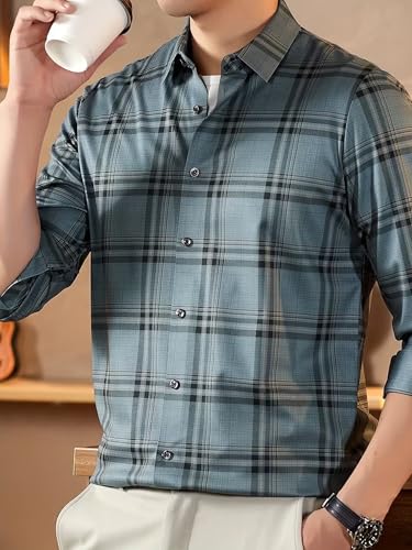Image of Lymio Men Shirt | Checkered Button Down Shirt for Men | Slim Fit Casual & Semi-Formal Shirts for Man | Textured Long Sleeve | Office & Weekend Ready (Packs Also Available) (Big-Checks)