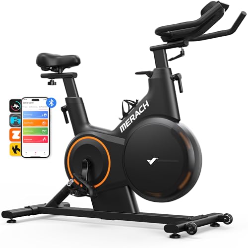 MERACH Exercise Bike, Smart Magnetic Stationary Bike with Bluetooth APP, Indoor Cycling Bike with Adjustable Incline ±6° Grade Level, Max 350lbs Weight Capacity Free Game for Home Weight Loss