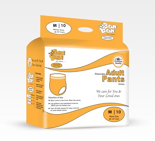 Image of BON BON Premium Unisex Adult Diaper Pant Style Medium (Pack Of 1)-10 Count-M-Ultra Leak-Guard With Absorption And Distribution Layer (Adl) And Multi-Strand Leg-Waist Size 20-47 Inch,50-119 Cm