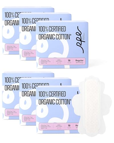 Image of RPE Life 100% GOTS Organic Cotton Menstrual Pads with Wings, 108 Count