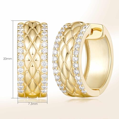 Cossa 14K Gold Hoop Earrings for Women Elegant Thick Gold Hoop Earrings Cubic Zirconia Encrusted Mesh Huggie Hoops Earring for Women 20mm2