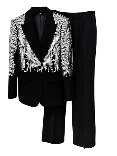 Women's Beaded Embroidery Sequins Pants Sets Female 2 Piece Outfits Blazer Pantsuits for Lady Suits Outfits