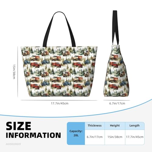 Large Beach Bags for Women Sandproof - Forest Retro Truck Print Summer Travel Work Tote Bags with Zipper2