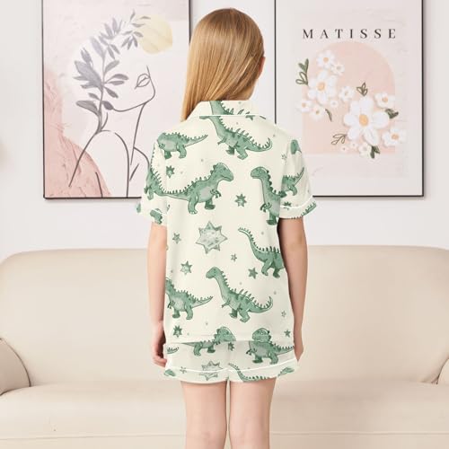 ALAZA Cute Dinosaur Animal Green Pajamas Satin Pajama Set Short Sleeve Button Down Sleepwear4