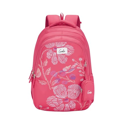 Image of Genie Sprinkle School Backpack for Girls |19 In-36 Ltr with Three Compartments, Side Pockets and Light Weight with Padded Shoulders |Best for Books,Stationery,Lunch Box & Essentials - Pink