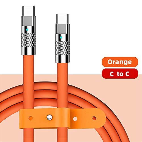 Image of cablecc Type C USB-C to USB-C Liquid Silicone Ultra Soft 120W Power USB2.0 Data Orange Cable Fast Charge for Laptop Tablet Phone 1M