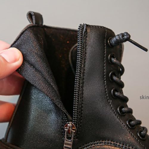 Girls Ankle Boots Lace Up Leather Combat Riding Boots Side Zipper Punk Goth Lug Sole Non Slip Cowgirl Booties 4-13 Years4