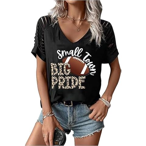 YeonYoonA Game Day Football T-Shirt Women Football Season Graphic Shirt Game Day Football V-Neck Shirt Funny Sunday Tees(Black-1,Medium) Cover