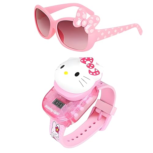 ALNA-TURA Pink Digital Stylish Watch & Sunglasses| Combo Gifts for Kids Baby Girls| Cartoon Character Design| UV Protection Shades & LED Light Watch for Birthday Gift (Age 3 to 10 Years)