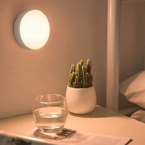 Image of ECOBSY Motion Sensor Light for Home Indoor Outdoor, Rechargeable Adhesive Led Night Light for Kitchen Cabinet Cupboard Stairs Wardrobe, Battery Operated, Automatic On Off (Round - Warm White, 1)
