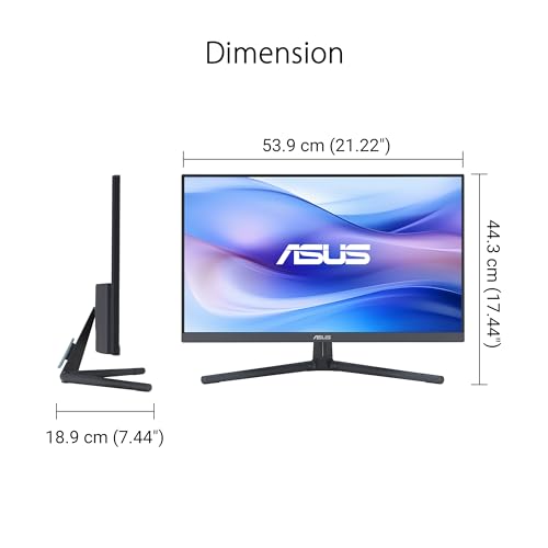 Image of ASUS 24 inch 1080P Eye Care Monitor (VU249CFE-B) - Full HD, IPS, 100Hz, Adaptive-Sync, USB-C, Ambient Light Sensor, Height Adjustable, Cable Clip, EyeCare+ Technology, 3 Year Warranty, Quiet Blue Color