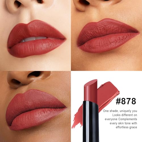 Image of evpct Wine Red Velvet Matte Lipstick, High Pigmented Slim Lipstick Long Lasting Waterproof for Women Gift, Velvet Silky Lip Stick Stain Color Makeup Blendable 24 Hours Original Makeup Labiales, 878#