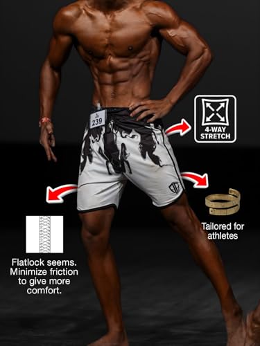 Image of Men's Physique Onyx Board Shorts, Olympia Fit Shorts, Polyester Elastane Construction, Hook Loop Fly