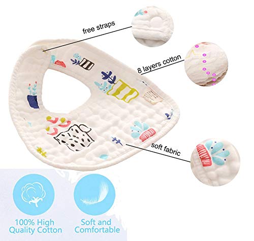 Image of BabyGo Muslin Cotton Baby Bibs | Pure Cotton 8-Layer Super Absorbent Cartoon Print Feeding & Drool Bibs | Ultra-Soft, Washable & Reusable Bibs for Infants, Toddlers & Newborns | Pack of 2 (Multicolor)