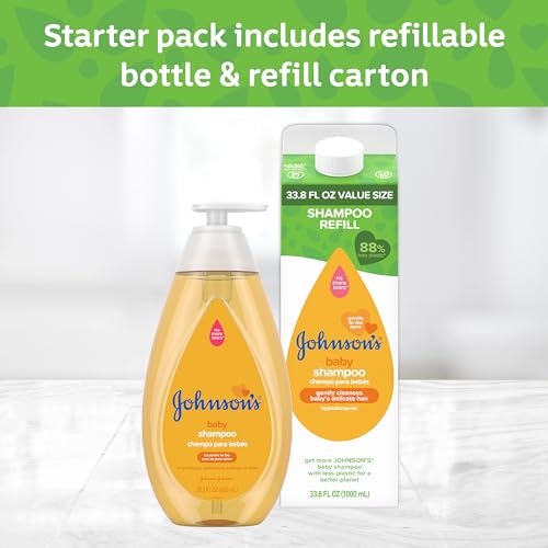 Image of Johnson's Baby Shampoo 20.3 fl. Oz, Tear-Free Formula and 33.8 fl. Oz Refill Pack, Gentle Baby Shampoo for Delicate Skin, Bath Starter, Fresh Scent, Unisex