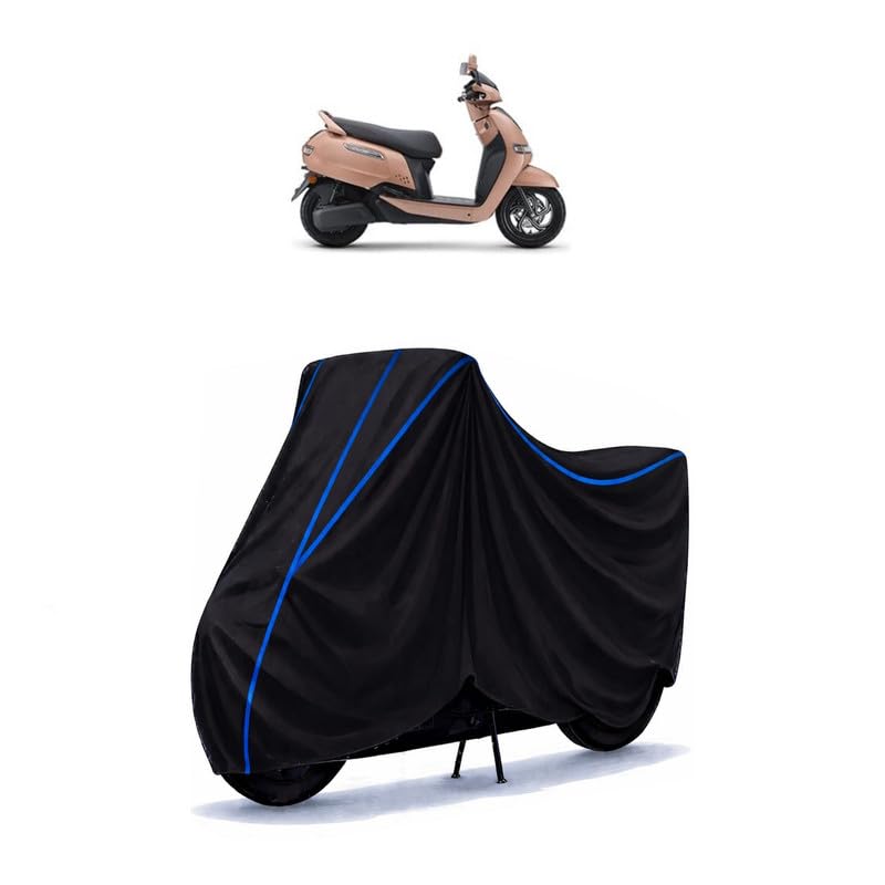 Image of Scooty Cover Water Resistant for iQube ST | Universal Scooter & Bike Cover | Heavy Duty UV Dust, Rain & Scratch Protection Weather Indoor Outdoor | Black with Blue Piping