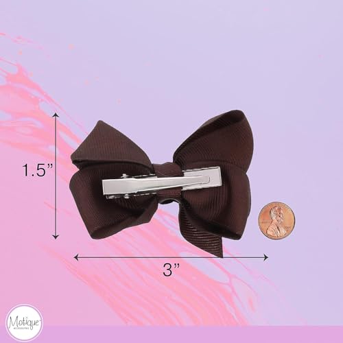 Image of Small Solid Bows for Girls - Set of 12 (Brown)