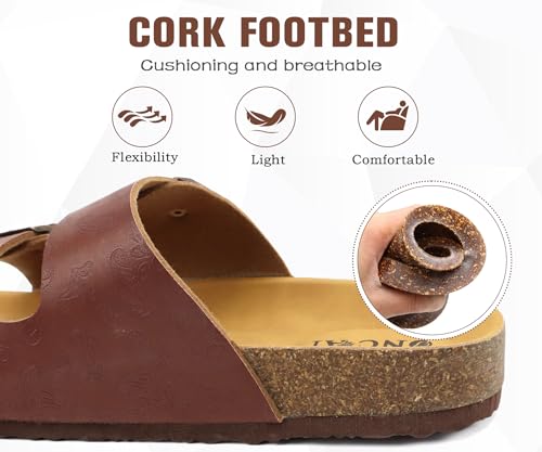 Image of ONCAI Womens Flat Slide Sandals with Arch Support 2 Strap Adjustable Buckle Slip on Slides Shoes Non Slip Rubber Sole