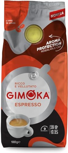 Gimoka Café en grano natural, 1 Kg, Mezcla Espresso, Tueste Medio, Intensidad 9 - Con tapón resellable - Producido en Italia