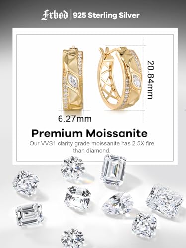 D Color VVS1 Clarity Moissanite 20mm Hoop Earrings for Women Men， Solid 925 Sterling Silver with Rhodium/Gold Plated, Round Cut Huggie Earrings, Birthday Christmas Valentines Jewelry4