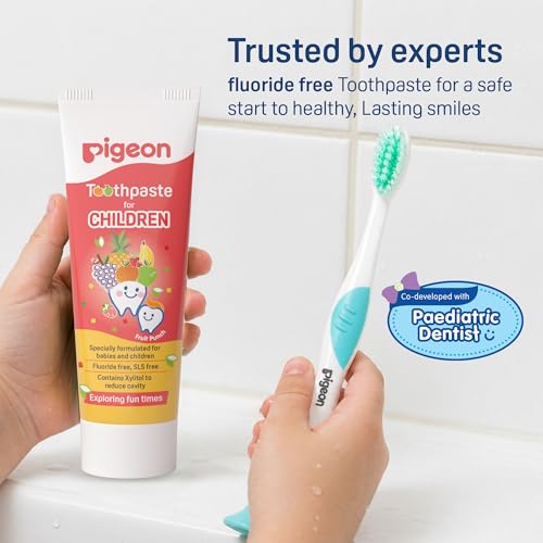 Image of Baby Toothpaste for Kids - Fruit Punch Flavor (45g) | Fluoride-Free, SLS-Free & Safe if Swallowed | Prevents Tooth Decay | Includes Kids Toothbrush (Blue) IDA Accepted