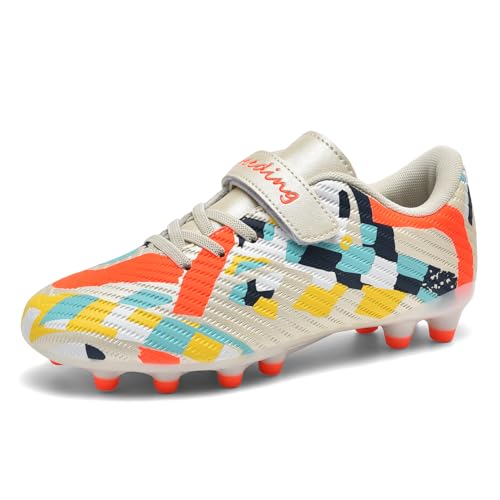 Kids Boys Girls Soccer Cleats Firm Ground - Youth Football Cleats Non-Slip Sole, Lightweight Laceless MG Training Soccer Shoes