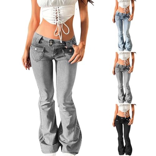 Low Rise Flare Jeans for Women Y2k Stretch Bell Bottom Denim Pants Girlfriend Bootcut Vintage Trousers 2000s Clothes