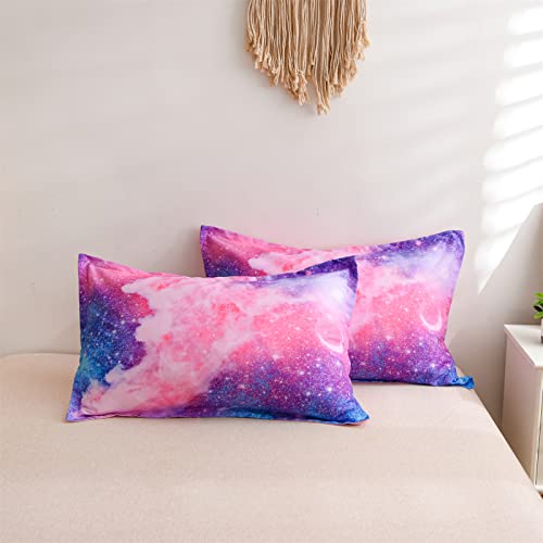 A Nice Night Galaxy Bedding Sets Outer Space Comforter 3D Printed Space Quilt Set Full Size Glitter Pink Color,For Children Boy Girl Teen Kids #TOP4