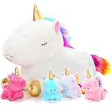 KIZZYEA Toys for Girls Ages 0 1 2 3 4 5 6 7 8+ Years, Unicorn Plush Toys Set, Soft Unicorn Mommy Stuffed Animal with 4 Baby Unicorns in Her Tummy, Birthday for Baby, Toddler, Kids