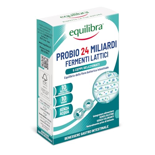 Equilibra Integratori Alimentari, Probio 24 Miliardi, Integratore Di Fermenti Lattici Per L'Equilibrio Della Flora Intestinale, Senza Acqua, Senza Glutine, 10 Bustine Orosolubili