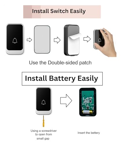 Image of Door Bell without Wire with 300m Range, 38 Ringtones & 8 Volume Levels | Plug-in Receiver & Waterproof Transmitter - Black