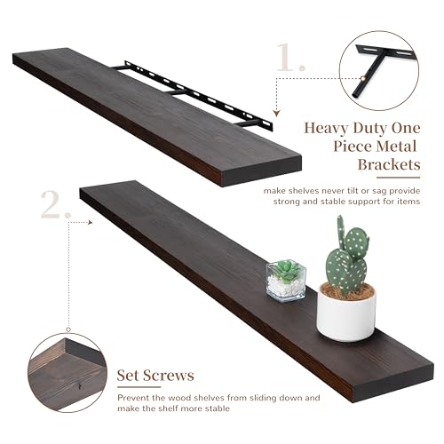 Image of Marsmiles Wood Floating Shelves | 48 Inch Dark Wood Wall Shelves Set of 1 | 48 inch W x 6.7 inch D Rustic Wooden Shelves for Bathroom Kitchen Living Room Bedroom