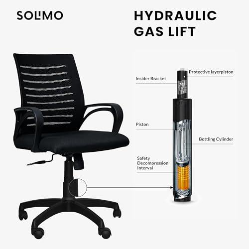 Image of Amazon Brand - Solimo Sitly Mid Back Revolving Office Chair for Work from Home, Study, and Computer Use | Heavy Duty Base | Ergonomic Mesh Design | Durable & Comfortable Seating (Black Mesh)