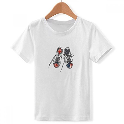 T-Shirt Blanc Drapeau US UK pour Garçon X-Grand en Coton Confortable