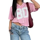 Hesaco Womens Graphic Tees - Oversized Jersey Summer Top Jersey Top Coquette Clothes Y2k Streetwear Short Sleeve Shirts (Pink,M,Medium)