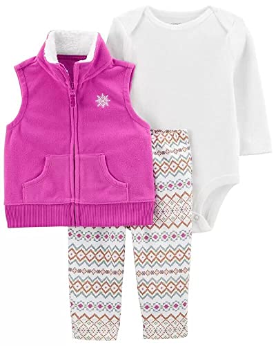 Image of Carter's Baby Girls' 3 Piece Vest Little Jacket Set (Purple/Multi/Snowflake, 3 Months)