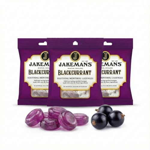Jakemans Blackcurrant Lozenges 3 x 73g – Traditional Boiled Candy with Natural Flavour – Vegetarian, No Artificial Colours or Flavours