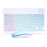 Bluetooth Keyboard and Mouse Combo for iPad - Rechargeable Wireless Keyboard & Mouse with 7-Color Backlit Compatible with iPad 9th/8th Gen, iPad Pro/Air/Mini, iPhone14/13/12 Pro,(10 inch Blue) -  Guiheng