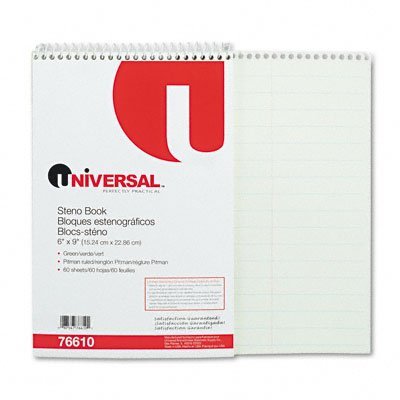 Universal : Steno Book, Pitman Rule, 6 x 9, Green, 60 Sheets/pad -:- Sold as 2 Packs of - 1 - / - Total of 2 Each