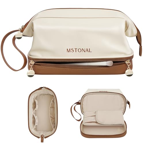 MSTONAL Travel Makeup Bag, Large Capacity Double Layer Cosmetic Bags
