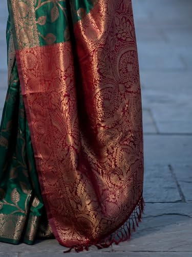 Image of AKHILAM Women's Kanjivaram Woven Soft Silk Saree With Blouse Piece