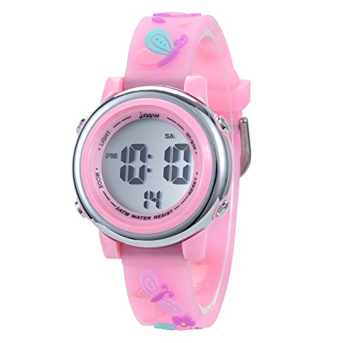 New Butterfly Kids Watches 3D Cartoon Silicone Waterproof 7 LED Color Lights Toddler Digital Wrist Watch with Alarm Stopwatch for 3-10 Year Girls Little Child (Pink)2