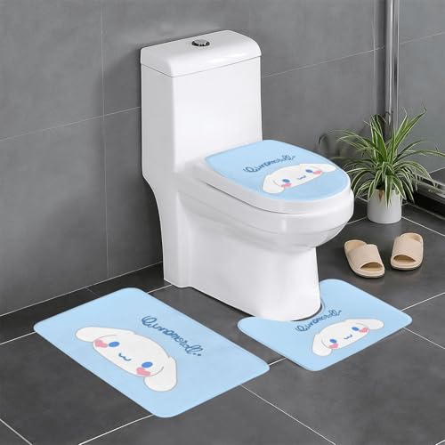 シナモロール かわいい アニメ 3点セット バスマット トイレマット 便座カバー フタカバー 滑り止め 吸水 人気 漫画 足ふきマット 暖房 ふんわり 洗える 抗菌 防臭