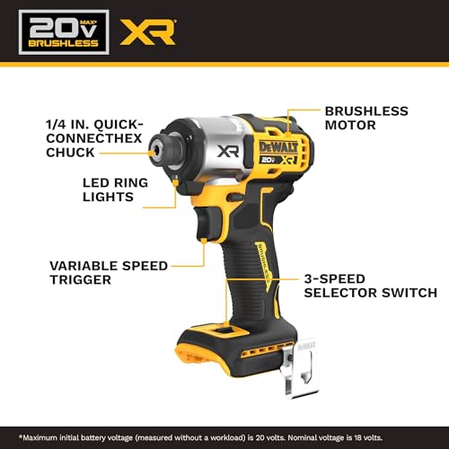 DEWALT 20V MAX Impact Driver, Cordless, 3-Speed, Battery and Charger Included (DCF845P1) - Image 5