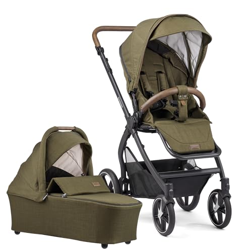 Gesslein Kinderwagen FX4 STYLE, Baby Erstausstattung (leichtes Kinderwagen Set mit Liege- und Sitzoption, individuell einstellbar, hoher Komfort, Fünf-Punkt-Sicherheitsgurt, Kinderwagen 3 in 1), Moos