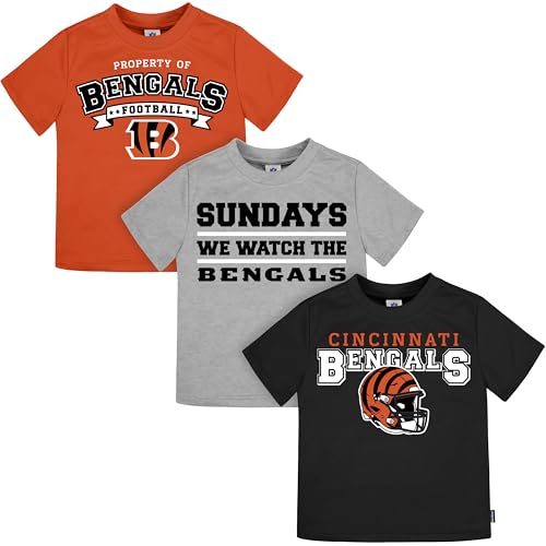 Gerber Unisex Baby NFL Short Sleeve Team Fan Tee Shirt, Pack of 3, Bengals, 2T - image 1