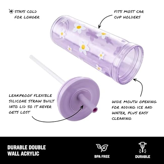 BUILT 20 Fluid Ounce Acrylic Straw Seal Bedford Tumbler, Leakproof, Wild Lavender Daisy