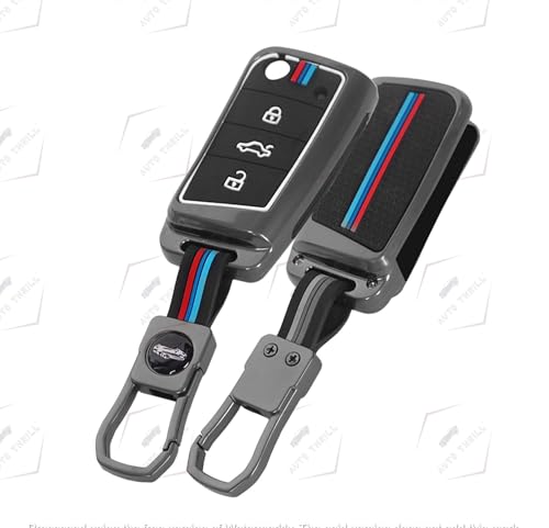 Image of Auto Thrill Premium Metal Alloy Key Cover for Skoda and Volkswagen - Kushaq | Octavia | Kodiaq | Superb | Slavia | Passat | Taigun | Tiguan | Virtus | T ROC 3 Button flip Key.